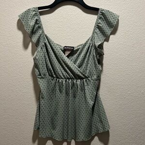 Vintage mint green and black polka dot blouse